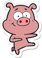 sticker of a cartoon pig pointing vector