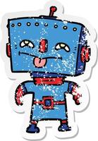 distressed sticker of a cartoon robot vector