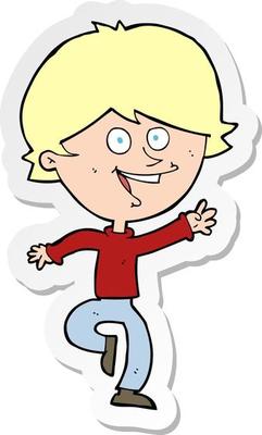 sticker of a cartoon happy waving boy