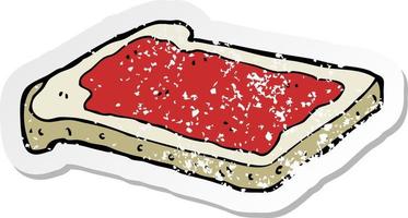 retro distressed sticker of a cartoon jam on toast vector