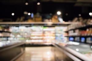 Abstract supermarket grocery store refrigerator blurred defocused background with bokeh light photo