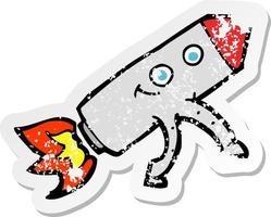 retro distressed sticker of a cartoon happy rocket vector