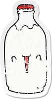 distressed sticker of a cute cartoon milk bottle vector