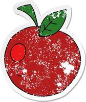 distressed sticker of a quirky hand drawn cartoon red apple vector