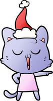 gradient cartoon of a cat singing wearing santa hat vector