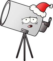 gradient cartoon of a bored telescope with face wearing santa hat vector