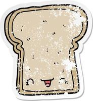 distressed sticker of a cute cartoon slice of bread vector