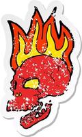 retro distressed sticker of a cartoon flaming skull vector