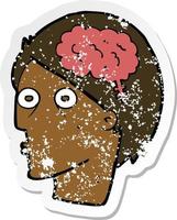 retro distressed sticker of a cartoon head with brain symbol vector