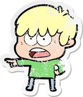 distressed sticker of a worried cartoon boy vector