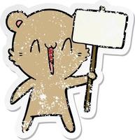 distressed sticker of a happy bear cartoon vector