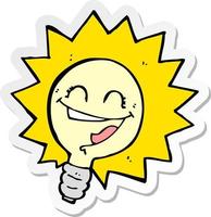 sticker of a happy light bulb cartoon vector