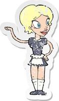 retro distressed sticker of a cartoon woman in maid costume vector