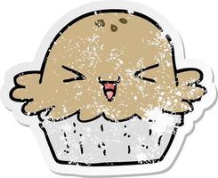 distressed sticker of a cute cartoon pie vector