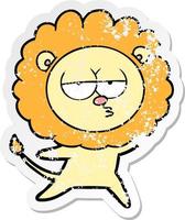 distressed sticker of a cartoon bored lion vector