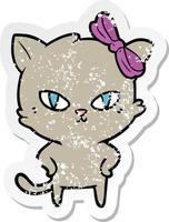 distressed sticker of a cute cartoon cat vector