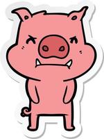 sticker of a angry cartoon pig vector