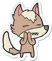 sticker of a cartoon wolf showing teeth vector