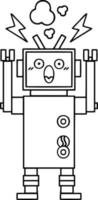 line drawing cartoon malfunctioning robot vector