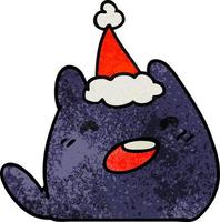 christmas textured cartoon of kawaii cat vector