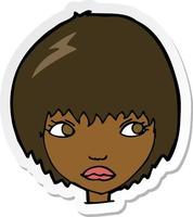 sticker of a cartoon unhappy girl vector