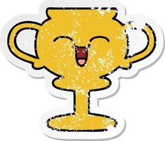 distressed sticker of a cute cartoon trophy vector