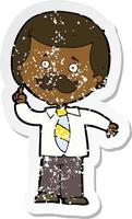 retro distressed sticker of a cartoon newsreader man with idea vector