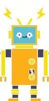 flat color retro cartoon malfunctioning robot vector