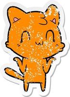 distressed sticker of a cartoon happy cat vector