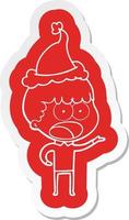 cartoon  sticker of a shocked man wearing santa hat vector