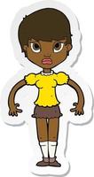 sticker of a cartoon woman looking annoyed vector