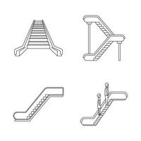 Escalator elevator icons set, outline style vector