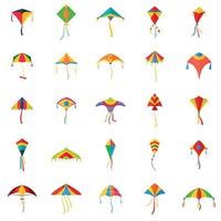 conjunto de iconos de surf del festival de vuelo de cometas, estilo plano vector