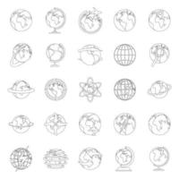 Globe Earth icons set, outline style vector