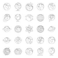 Globe Earth icons set, outline style vector