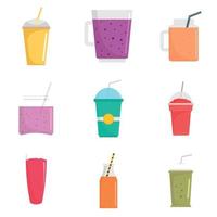 Smoothie fruit juice icons set, flat style vector