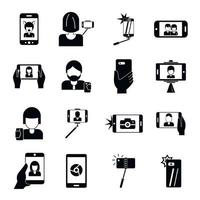 selfie video foto personas iconos conjunto, estilo simple vector