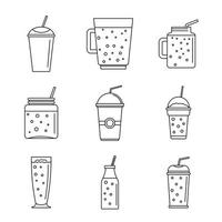 Smoothie fruit juice icons set, outline style vector