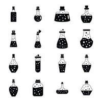 Potion magic bottle icons set, simple style vector