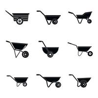 Wheelbarrow garden plant icons set, simple style vector