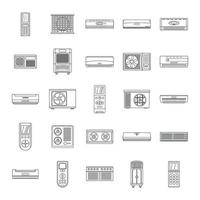 Conditioner air filter icons set, outline style vector