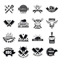 Conjunto de iconos de ternera a la parrilla con logotipo de bistec, estilo sencillo vector
