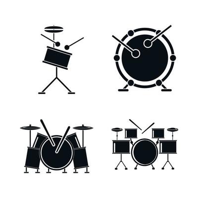 Drum rock kit music icons set, simple style