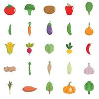 Vegetables icons set, flat style vector