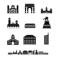conjunto de iconos de horizonte de la ciudad de milán italia, estilo simple vector