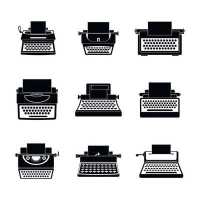 Typewriter machine keys icons set, simple style