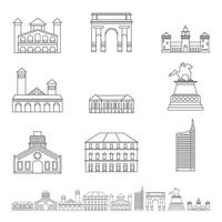 Milan Italy city skyline icons set, outline style vector