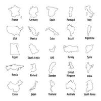 conjunto de iconos de país de mapa, estilo de esquema vector