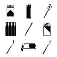 Safety match ignite burn icons set, simple style vector