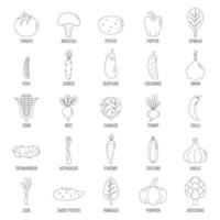 Vegetables icons set, outline style vector